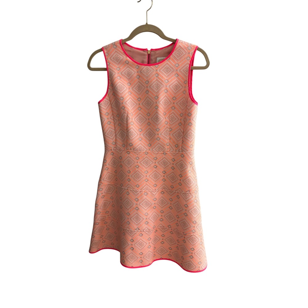 Sail to Sable Coral Pink Geometric Jacquard Sleeveless Dress Size 4 Preppy Zip